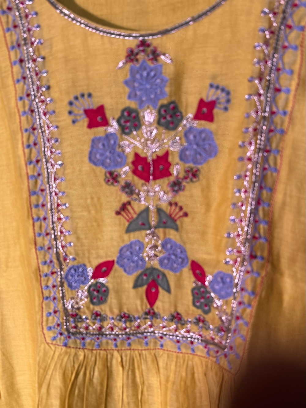 Embroidered Mustard Women’s kurta with palazzo with Floral Detail. Two piece